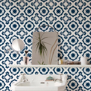 Geometric Watercolor Wallpaper. Navy. Modern. Minimal. Peel and Stick Wallpaper. Removable. Accent Wall. Multiple colors available. *