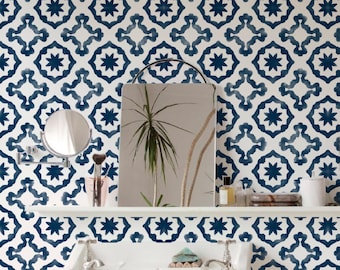 Geometric Watercolor Wallpaper. Navy. Modern. Minimal. Peel and Stick Wallpaper. Removable. Accent Wall. Multiple colors available. *