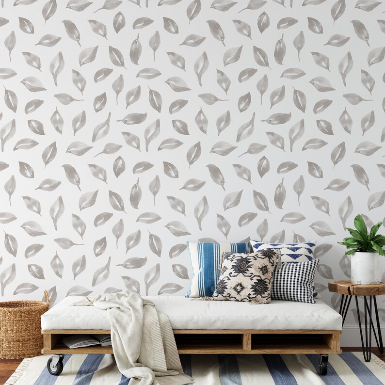 Greige Floral Wallpaper. Minimal Floral. Peel and Stick | Etsy