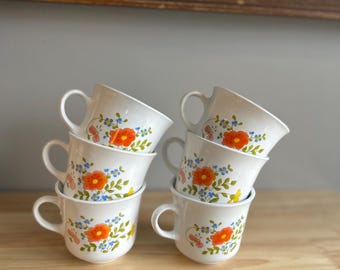 Vintage Corning ware Corelle Wildflower tea coffee cups 1970s (Set of 6)
