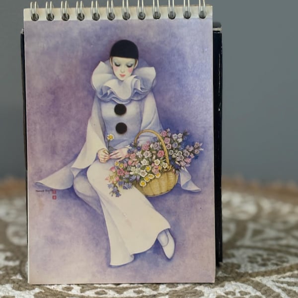 Vintage Pierrot Love Notizblock Mira Fujita 1980s Sad Clown Harlekin Michel Oks