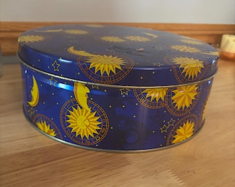 Vintage Celestial Tin Box Sun and Moon Astrology