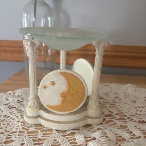 Vintage Celestial Crescent Moon Oil Burner Cream Colored Resin 1990s