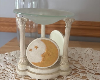 Vintage Celestial Crescent Moon Oil Burner Cream Colored Resin 1990s