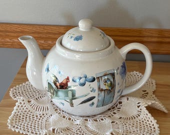 Vintage 1995 Marjolein Bastin "Blue Skies" Ceramic Teapot From The Nature's Sketchbook Collection By Hallmark