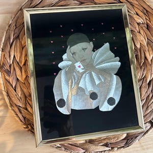 Vintage Pierrot Foil Art Print: Sad Clown Harlequin in Frame