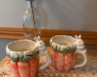 Vintage Wangs International Carrot Bunny Rabbit 4.5” Mug 1993 Easter 8 oz
