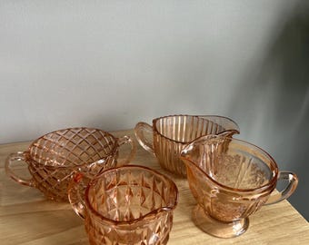 Jeannette Glass Pink Depression Glas Zucker und Milchkännchen Set Vintage Glass Pink