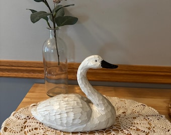 Vintage Wooden Swan Decoy Farmhouse White Swan