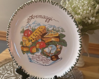 Bandeja de cerámica italiana CMS vintage para servir quesos, de la década de 1980, pintada a mano con la inscripción "Formaggi".