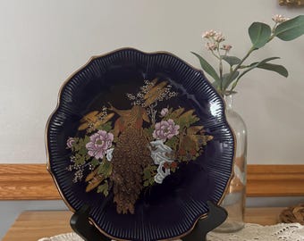 Vintage Sato Gordon Cobalt Blue Peacock Japanese Flowers