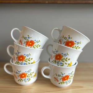 Vintage Corning ware Corelle Wildflower tea coffee cups 1970s (Set of 6)