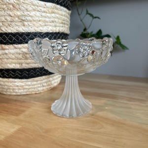 Vintage Mikasa Carmen Crystal Compote Bowl: Frosted Grape Leaf Pedestal