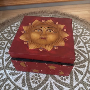 Vintage Sonne Mond Holzkasten Astrologie Himmelskörper 1990er Jahre