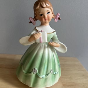 Vintage Schmid Brothers Music Box Figurine: Girl with Pigtails, 1960s