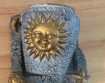 Vintage Celestial Bathroom Accessories Sun Moon Stars Gold Textured Grey Stone