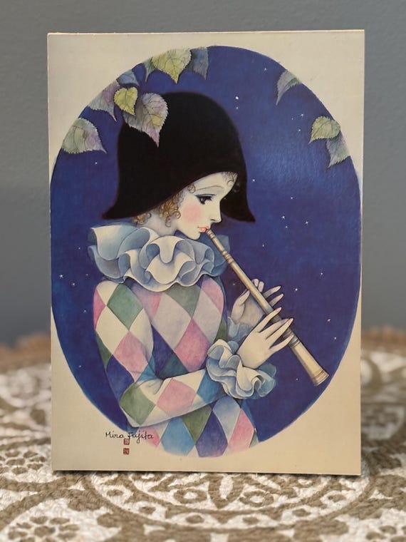 Vintage Pierrot Love Sad Clown Notepad Mira Fujita 1980s Harlequin
