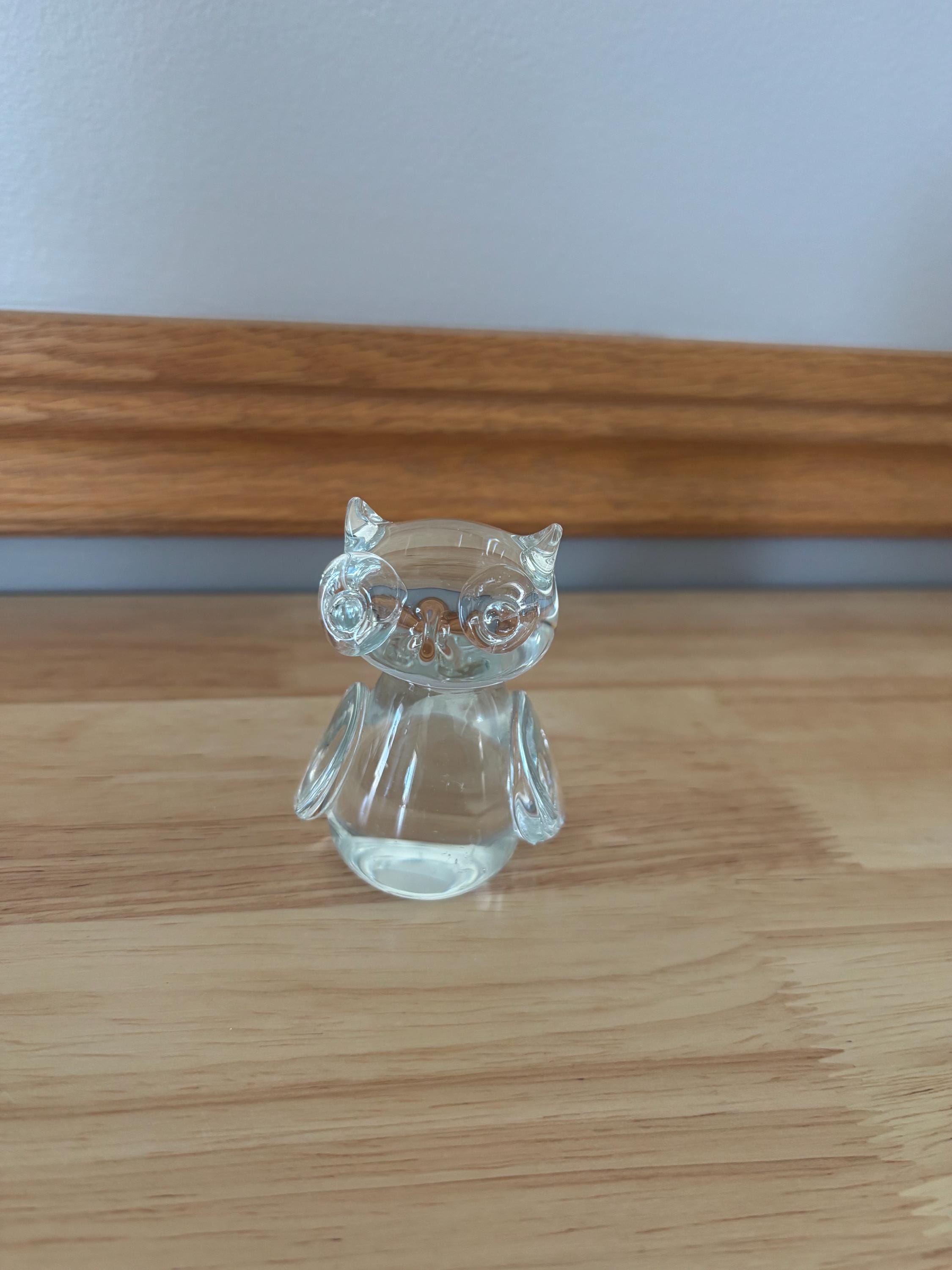 Vintage Owl Glass Figurine Clear Glass
