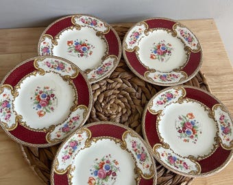 Vintage Myott Staffordshire Bread Plate: The Bouquet Maroon, Made in England