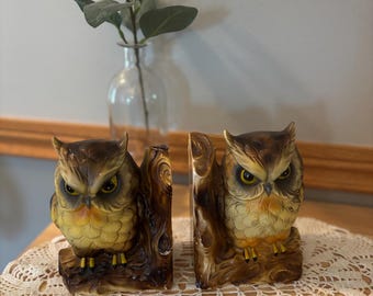 Vintage Ceramic Owl Bookends Mid-Century