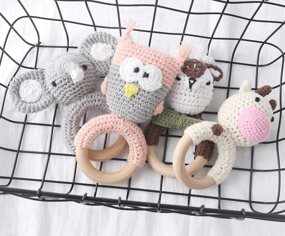 Knitted baby rattles Newborn Gift Crochet Organic Toy An Etsy