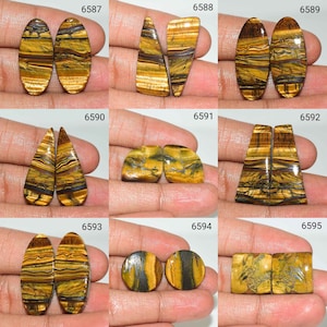 Unique Golden Tiger Eye Cabochon Pair, Natural Golden Tiger Eye Gemstone, Matched Pair Golden Tiger, Golden Tiger, Smooth Polish Cabochon,