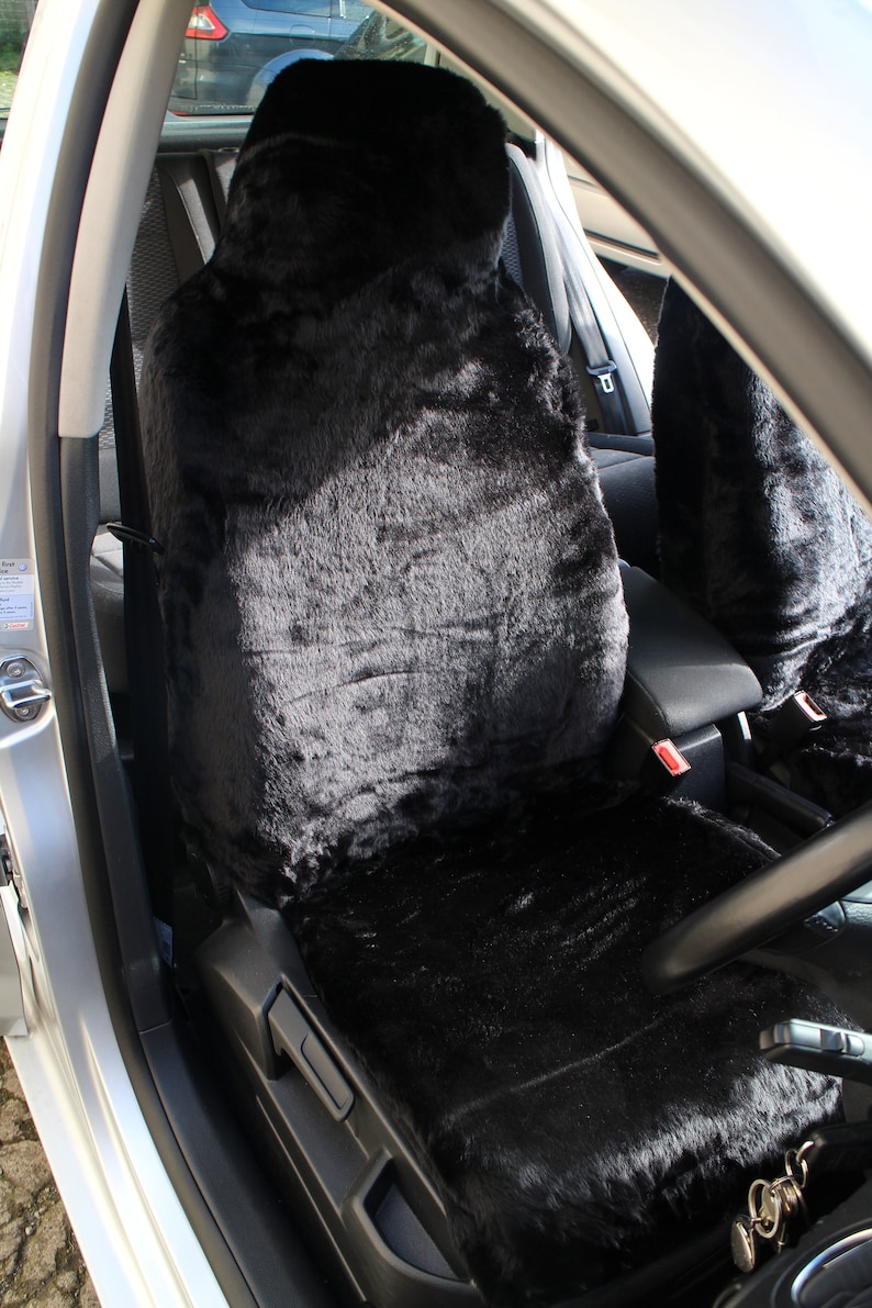 Front Pair of Plain Black Faux Fur Furry Car Seat Covers Etsy UK