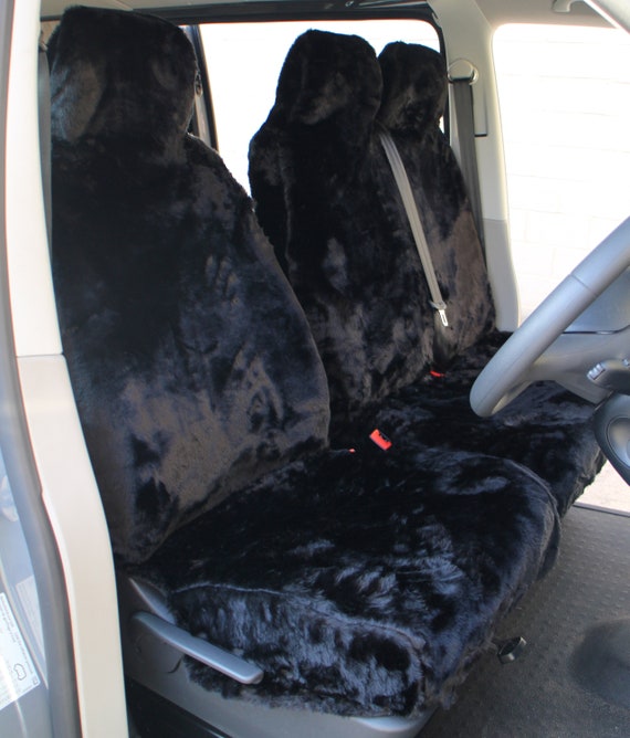 Plain Black Faux Fur Furry Van Seat Covers Single Double Fits Most Vans