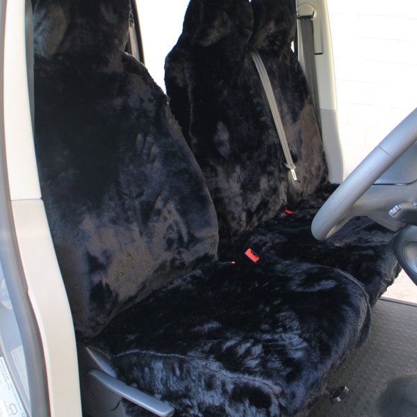 Plain Black Faux Fur Furry Van Seat Covers - Single & Double - Fits Most Vans