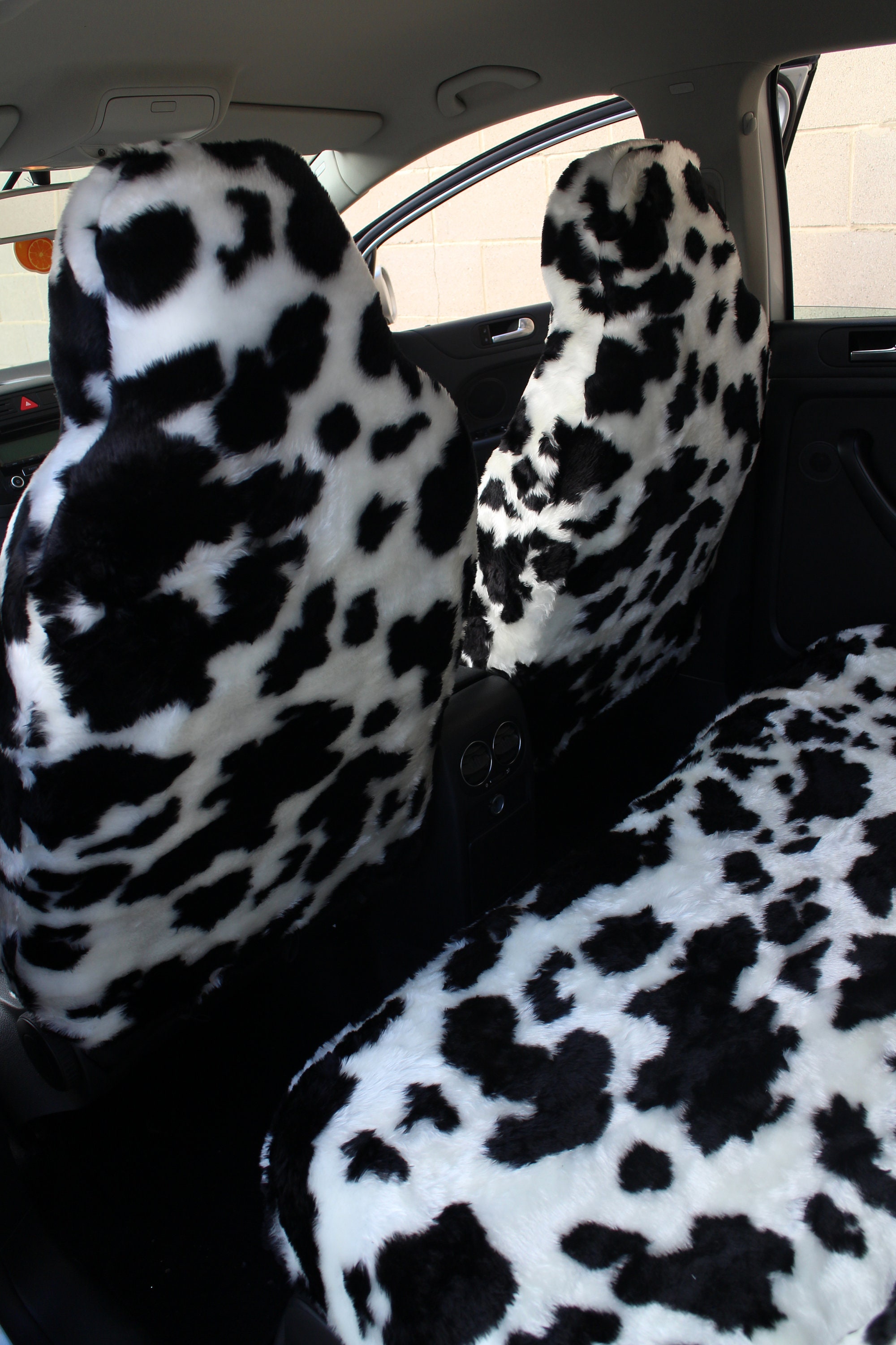 Buy Front Pair of Cow Print Faux Fur Furry Car Seat Covers Online