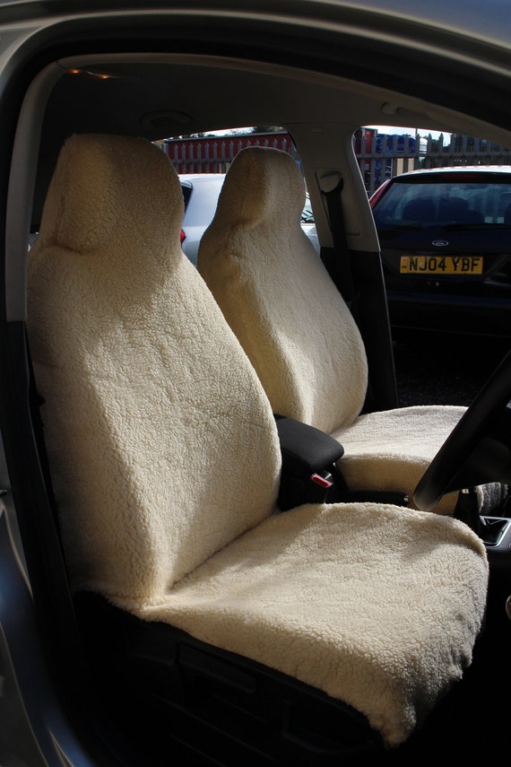 Front Pair of Cream Sherpa Sheepskin Faux Fur Furry Car Seat Covers Etsy Canada