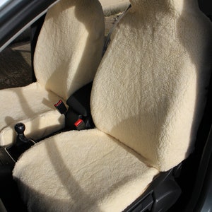 Front Pair of Cream Sherpa Sheepskin Faux Fur Furry Car Seat Covers