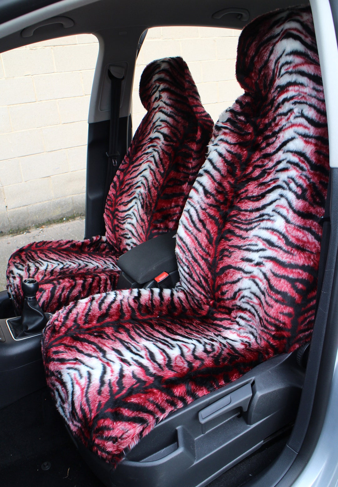 Front Pair of Red Tiger Faux Fur Furry Car Seat Covers Etsy