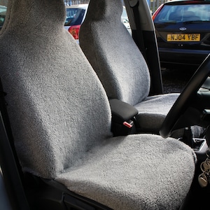 Front Pair of Grey Sherpa Sheepskin Faux Fur Furry Car Seat Covers