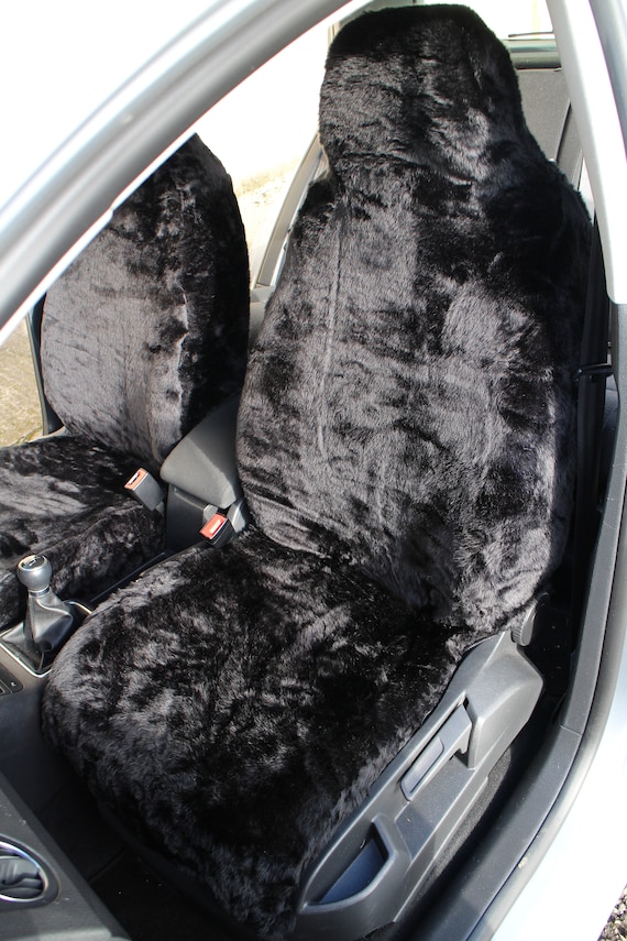 Coppia anteriore di coprisedili auto in pelliccia sintetica nera