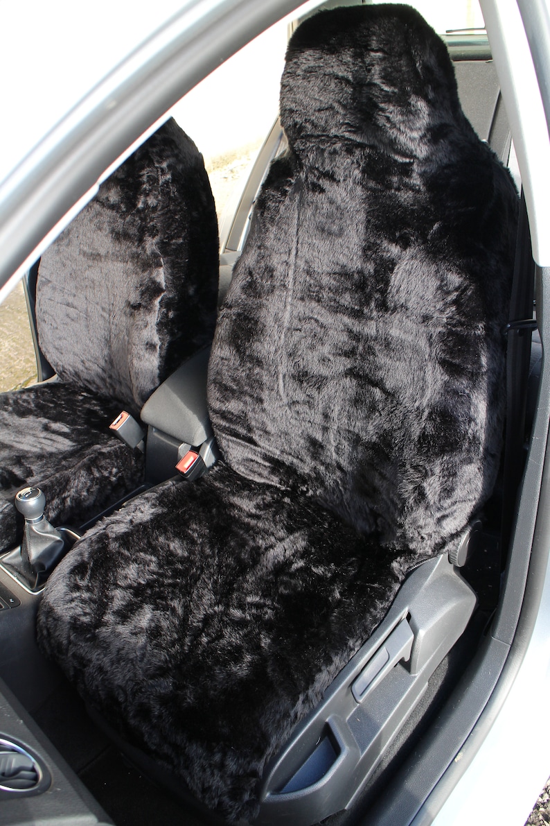 Front Pair of Plain Black Faux Fur Furry Car Seat Covers Etsy UK