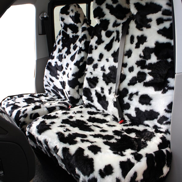 Kuh Print Kunstpelz Furry Van Sitzbezüge - Einzel & Doppelt - Passend für die meisten Vans