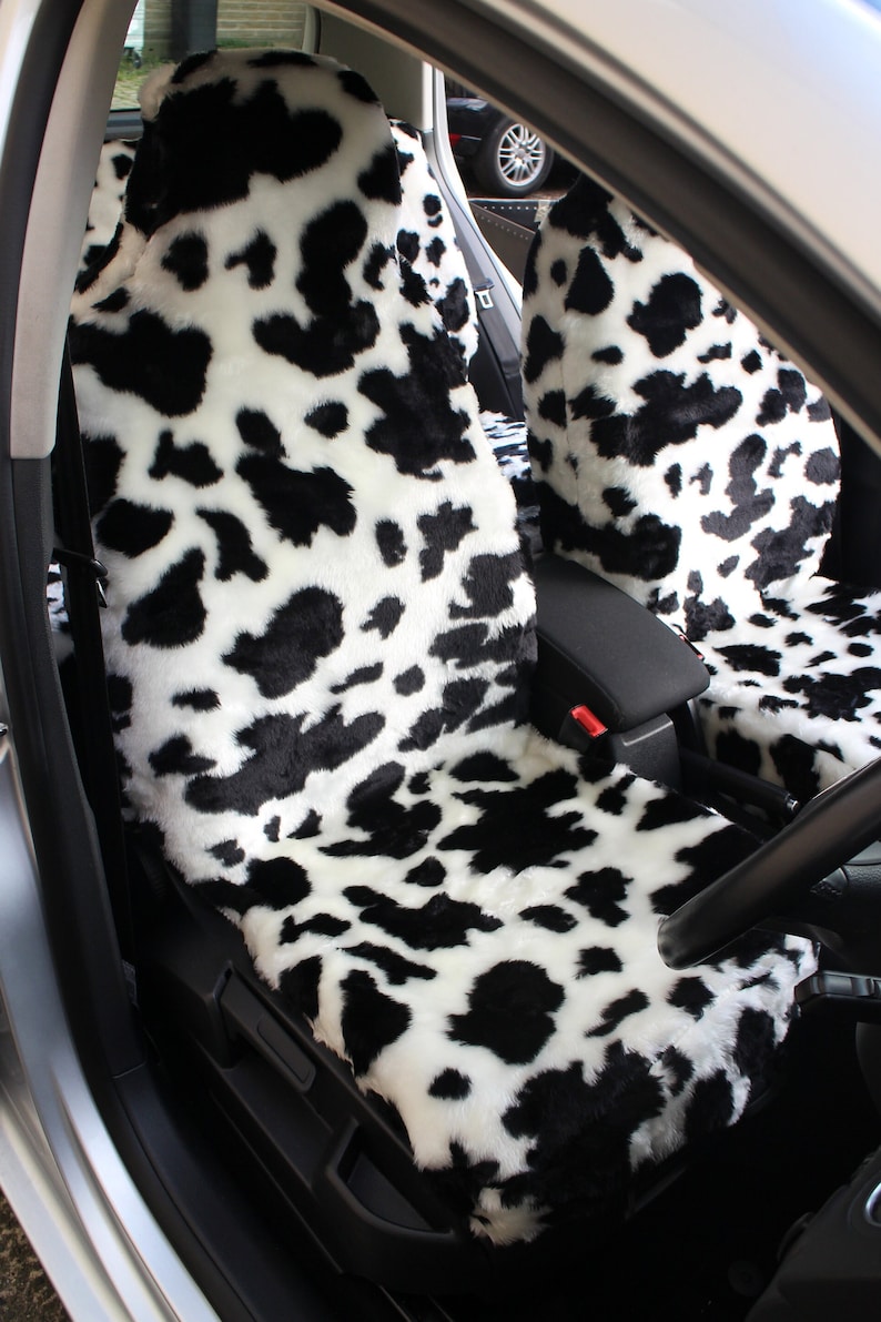 Front Pair of Cow Print Faux Fur Furry Car Seat Covers Etsy UK