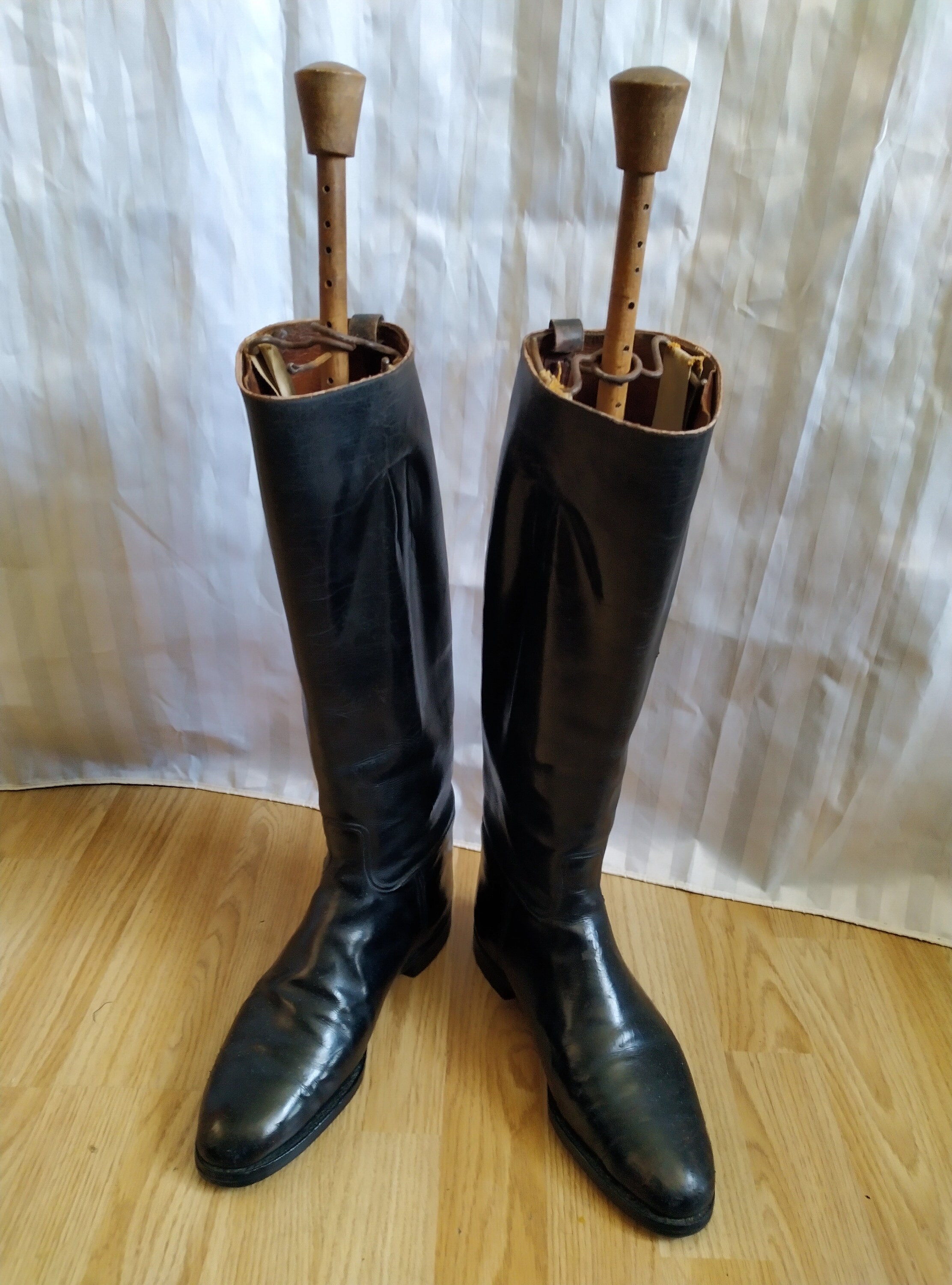 Vintage All Leather Black Riding Boots with Wooden Boot Etsy