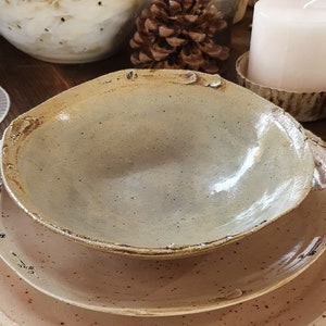 Soup plate, tableware, handmade, stoneware, unique, plate, diameter approx. 24 cm, mist grey, slightly shiny