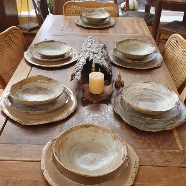 Soup plate, crockery, handwork, stoneware, unique, plate, diameter approx. 24 cm