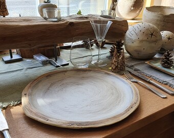 Large dinner plate, matt cream, pizza plate, crockery, handwork, stoneware, unique, plate, diameter approx. 32 cm