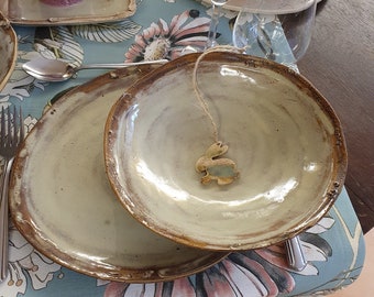 Soup plate glaze: reed cream, shiny, crockery, handwork, stoneware, unique, plate, diameter approx. 24 cm