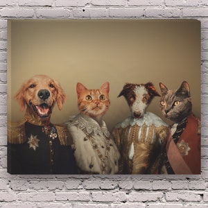 The Empire - Custom Pet Portrait | Personalised Renaissance Animal 4 Pet Painting | Pet Lover Christmas Gift | Canvas, Print, Digital