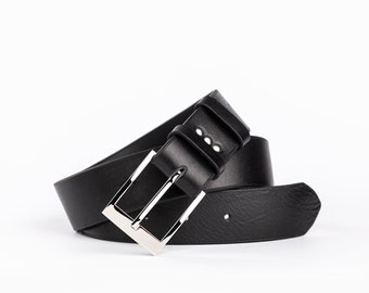 Luxury Leather Belt Women/ Men- 40 mm -Vegetable Tanned Leather- Black- Double Passer-Charlotte Sementa- Valentine's Day Idea