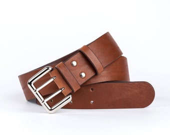 LUXURY leather belt Man / Woman- 40 mm-Buckle double pin-Brown leather tanned vegetable-Charlotte Sementa for Valentine's Day