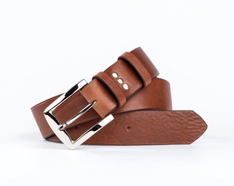 Luxury Leather Belt Men/Women- 40 mm - XS-S-M-L- Vegetable Tanned Leather- Brown- Double Passer - Charlotte Sementa- Valentine's Day Gift