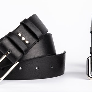 LEATHER BELT LUXURY Man / Woman l: 30 mm-Buckle with right angles Vegetable tanned leather Black AMANDA Valentine's Day Gift image 7