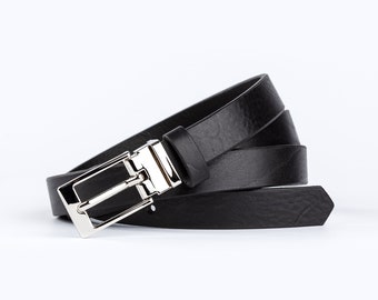 Black leather belt large adjustable size Man / Woman 30 mm - vegetable leather - Charlotte Sementa for Valentine's Day Gift