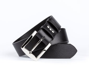 Luxury Leather Belt Women/ Men- 40 mm - Vegetable Tanned Leather- Black - Charlotte Sementa - XS - S - M -Valentine's Day Gift for Her